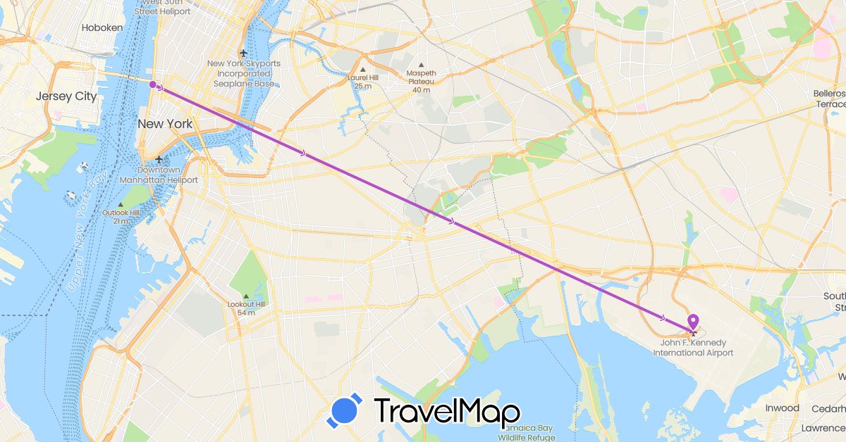 TravelMap itinerary: driving, train in United States (North America)